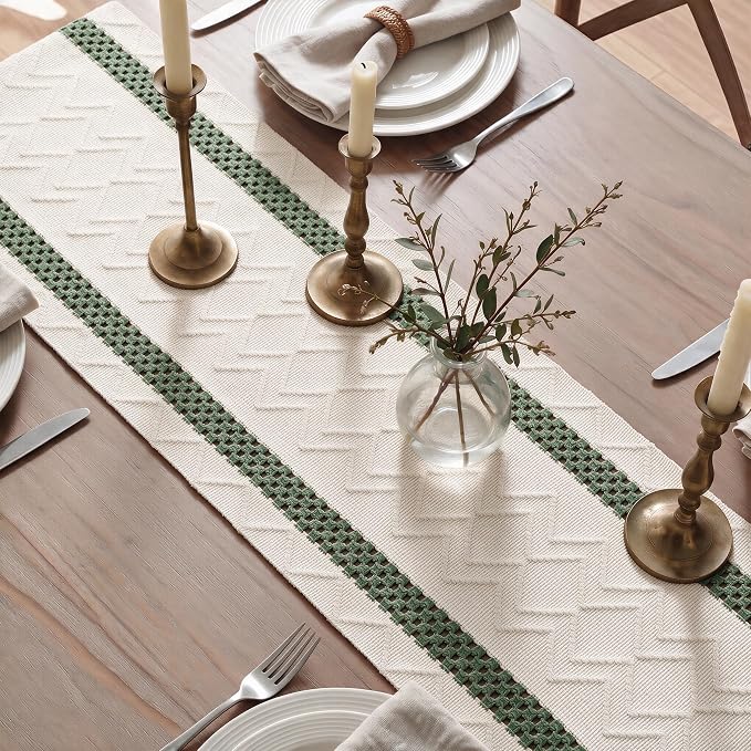 Artoid Mode Forest Green Stripe Woven Rustic Table Runner 12x36 Inch | Holiday - Image 4