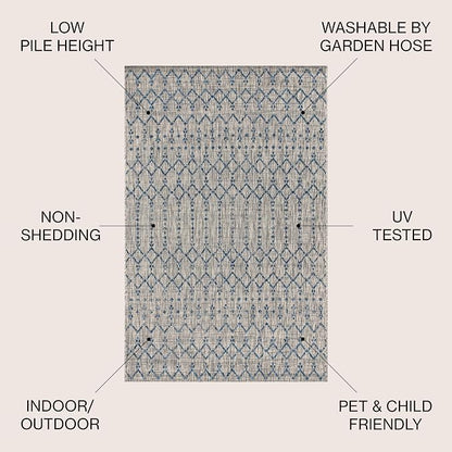JONATHAN Y Moroccan Geometric Indoor Outdoor Square Area Rug 4X4 Light Gray/Navy - Image 2