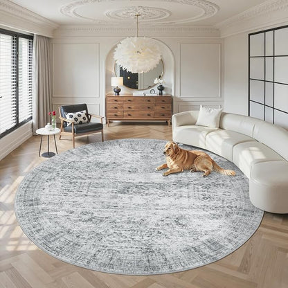 Soalmost 8x8 Grey Round Rug 8ft Living Room Circle Rug Vintage Round Area Rug by Soalmost