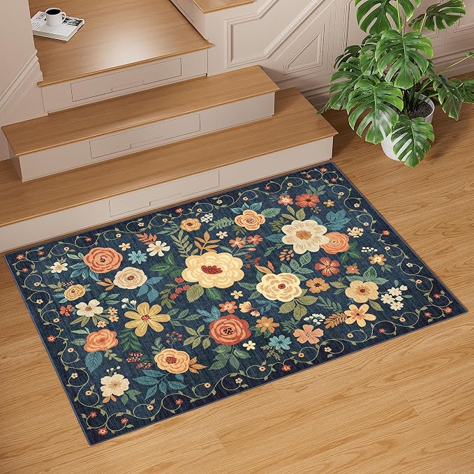 DUKINO 2x3 Rugs for Entryway, Floral Indoor Washable Door Mat, Non Slip Boho - Image 9