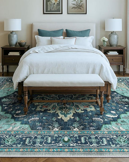 RELEANY Area Rugs Large 9'x12' Washable Non-Slip, Floral Vintage Distress - Image 9