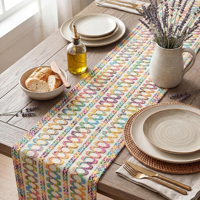 Artoid Mode Colorful Woven Farmhouse Hollow Table Runner 12x120 Inch | Holiday - Image 3