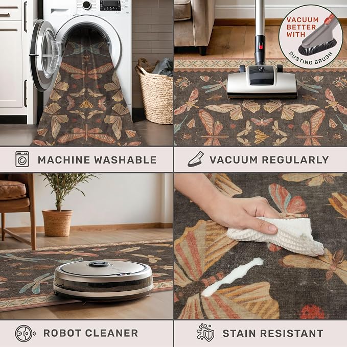 Brown Large 8x10 Living Room Area Rug, Unique Washable Insect Rugs - Image 4