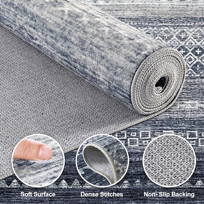 Nakagishi Area Rug Living Room Rugs: 7x9 Machine Washable Boho Large Neutral - Image 3