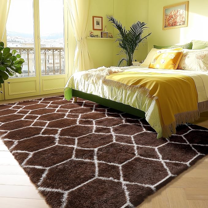ONASAR 5x7 Area Rugs for Living Room Bedroom, Fluffy Brown and White Throw Rug - Image 5
