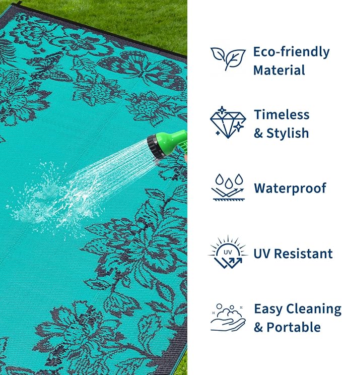 Garvee 5’x8’ Waterproof Patio Outdoor Rug, Outdoor Plastic Straw Rug - Image 3
