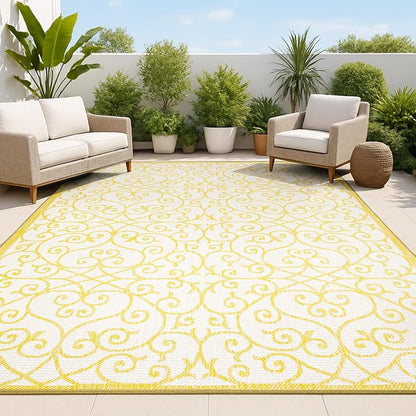 JONATHAN Y Vintage Filigree Indoor Outdoor Area Rug 5X8 Cream/Yellow, Madrid by JONATHANY