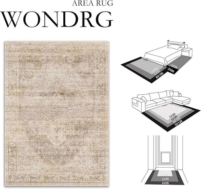 6x9 Washable Neutral Area Rug Beige Vintage Living Room Bedroom Carpet Non-Slip - Image 2