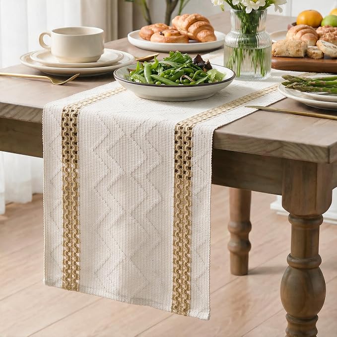 Artoid Mode Burlap Brown Stripe Woven Rustic Table Runner 12x48 Inch | Holiday - Image 3