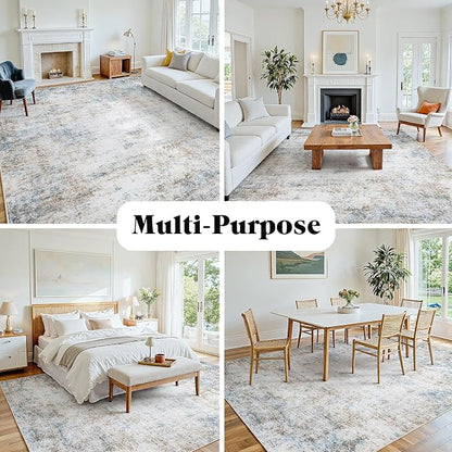 Area Rug 10x14 Living Room Rug Washable: No-Slip Abstract Soft Thin Large Brown - Image 8
