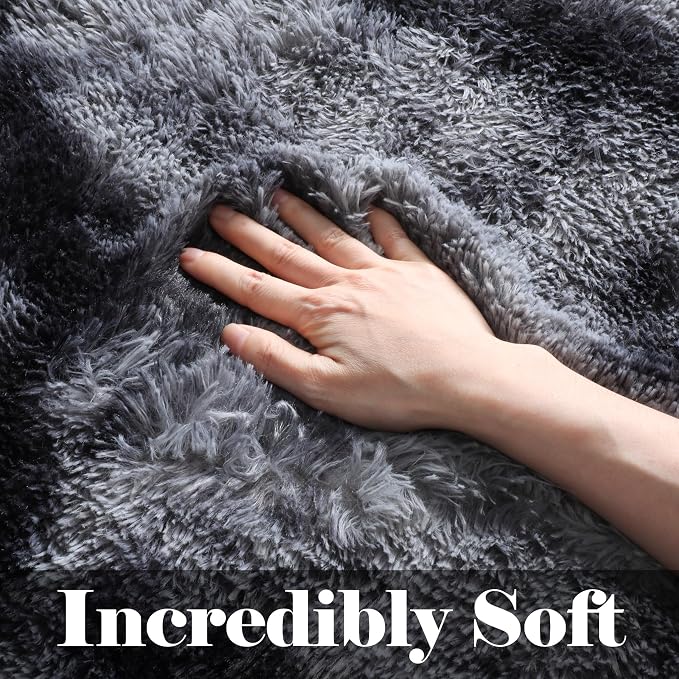 ONASAR Area Rugs 9x12 Living Room, Tie-Dyed Dark Grey Large Fluffy Bedroom Rug - Image 3