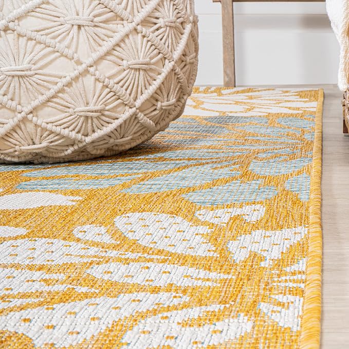 JONATHAN Y Floral Textured Weave Indoor Outdoor Area Rug 3X5 Yellow/Cream - Image 7