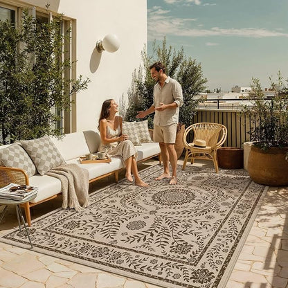 HUGEAR 5x7 Vintage Jute Outdoor Indoor Rug Washable Linen Textured Weave High by HUGEAR