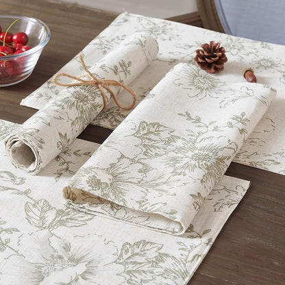 JINCHAN Alice Linen Floral Placemats Set of 4 Farmhouse 13x19 Inch Green | - Image 8
