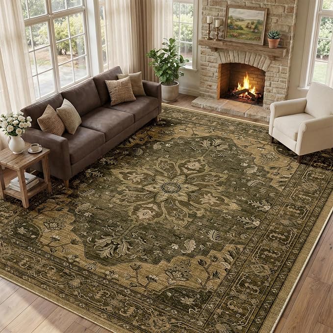 RELEANY Area Rugs Large 10'x14' Washable Non-Slip, Floral Vintage Distress - Image 2