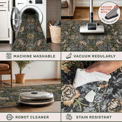 Hazo Haus Washable Dark Vintage Floral Rugs - Image 5