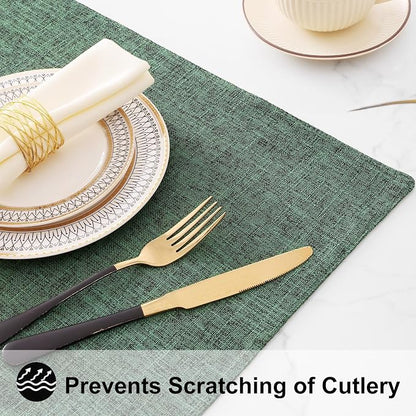 Faux Cotton Linen Placemats Set of 6, Cloth Washable Farmhouse Dining Table Mats - Image 4