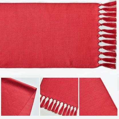 Artoid Mode Red Tassel Table Runner, Christmas New Year Linen Blend Rustic - Image 5