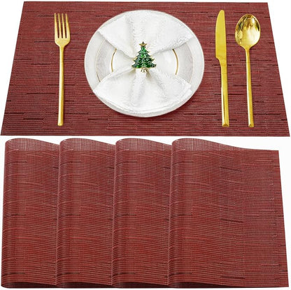 Placemats Set of 4, Vinyl Woven Red Non Slip Table Mats | Heat Resistant by BxzanDya-LifeSmartMaker