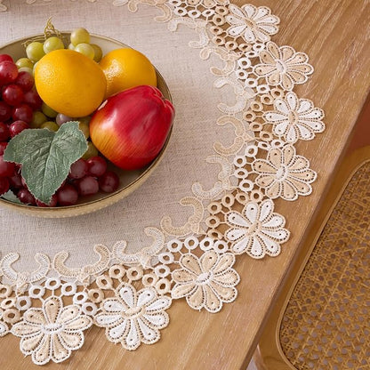 European Antique Jacquard Lace Table Doilies, Small Farmhouse Linen Embroidered - Image 4
