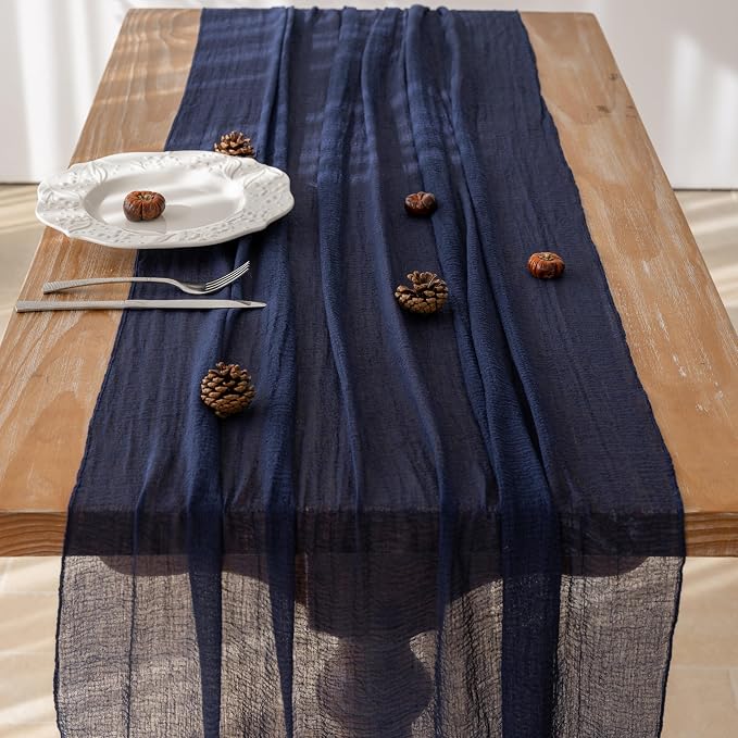 3Pcs Navy Cheesecloth Table Runner 120 Inches - Image 3
