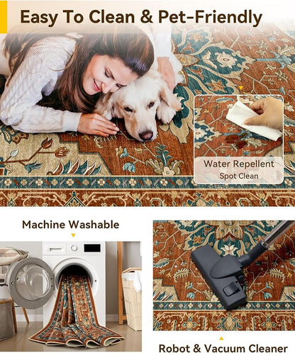 RELEANY Area Rugs Runner 2'x8' Washable Non-Slip, Floral Vintage Distress - Image 4