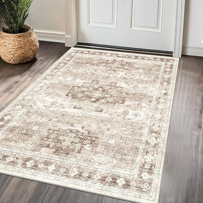 Washable Neutral Farmhouse Large Entryway Rug, 3x6 Area Rugs by HazoHaus