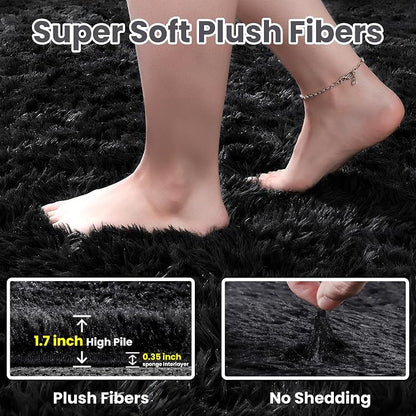 4x6 Area Rugs for Living Room Rug: Soft Fluffy Shag Black Rugs for Bedroom - Image 5