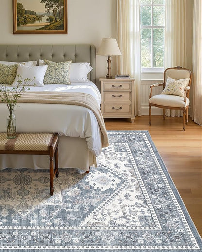 5x7 Vintage Area Rug: Washable Neutral Soft Non Slip Thin Large Floor Carpet - Image 3
