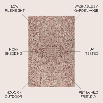 JONATHAN Y Boho Medallion Indoor Outdoor Round Area Rug 4 Ft Red/Taupe - Image 3