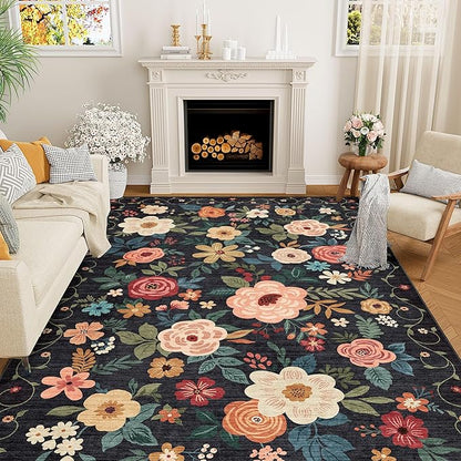 DUKINO 5x8 Area Rug for Living Room, Washable Lightweight Non Slip Floral by DUKINO