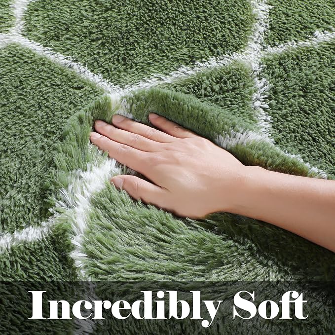 ONASAR 5x7 Area Rugs for Living Room Bedroom, Fluffy Olive Green and White - Image 2