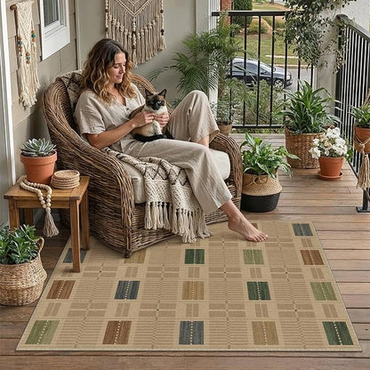HUGEAR 3x5 Jute Outdoor Indoor Checkered Rug Washable Linen Textured Weave High - Image 2