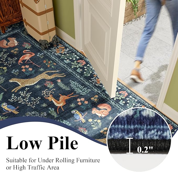 DUKINO 4ft Round Rug, Washable Round Area Rug, Non Slip Indoor Low Pile Animal - Image 8