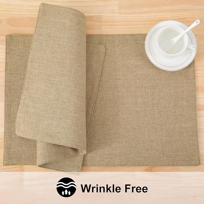 Faux Cotton Linen Placemats Set of 8, Cloth Washable Farmhouse Dining Table Mats - Image 5
