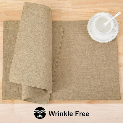Faux Cotton Linen Placemats Set of 8, Cloth Washable Farmhouse Dining Table Mats - Image 5