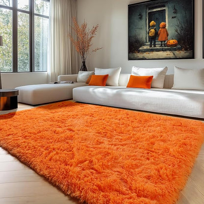 ONASAR Orange Rugs for Living Room Bedroom, 5x8 Fluffy Bedside Area Rug by ONASAR