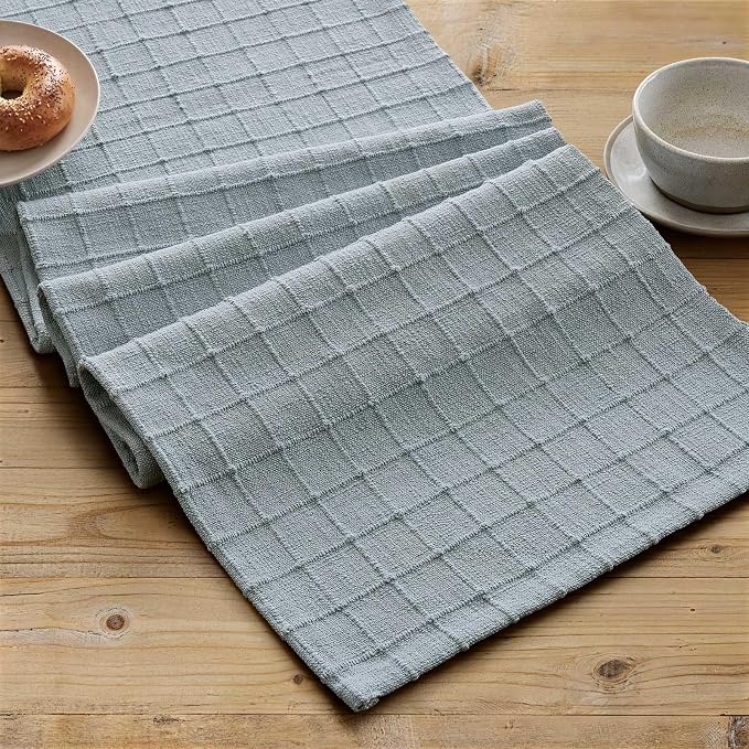 Artisanal Grid Linen Table Runner, 13x60 Inches Chambray | Heavy Textured - Image 2