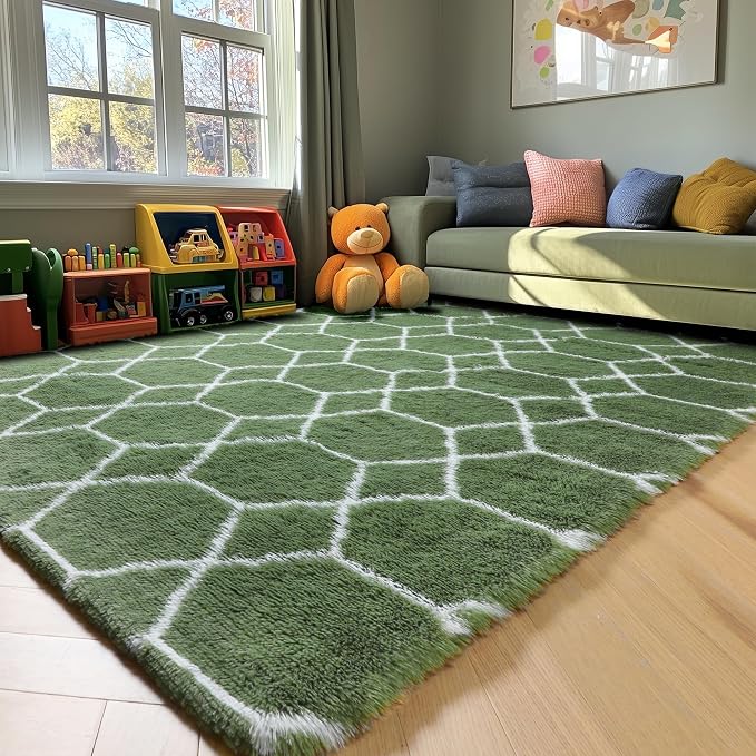 ONASAR 6x9 Area Rugs for Living Room Bedroom, Large Fluffy Olive Green and - Image 8