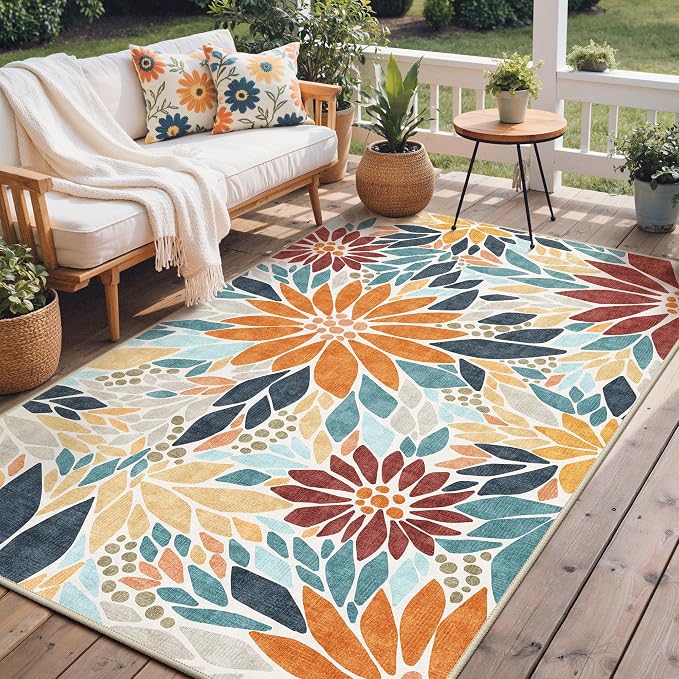 GENIMO Indoor Outdoor Area Rug 5'x8', Machine Washable Rugs by GENIMO