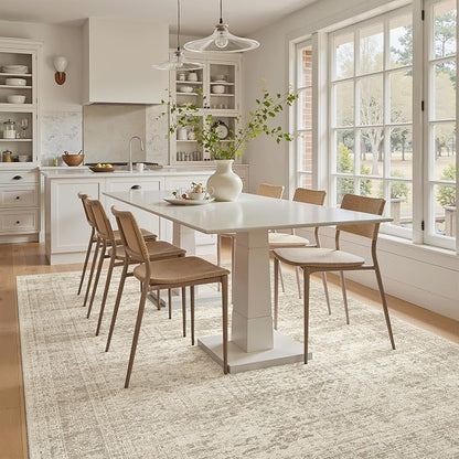 Soalmost 5x8 Area Rugs Beige Low Pile Indoor Washable Trendy Faded Style Rugs - Image 3