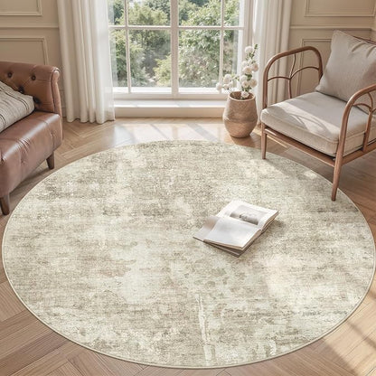 Soalmost 5x5 Beige Gray Round Rug 5ft Living Room Circle Rug Vintage Round Area by Soalmost