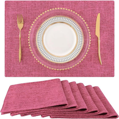 Faux Cotton Linen Placemats Set of 6, Cloth Washable Farmhouse Dining Table Mats by homing