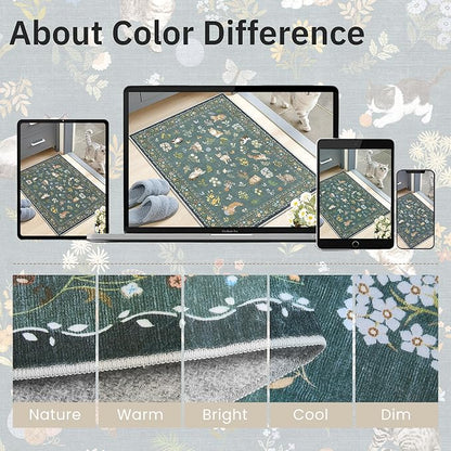 Soalmost Cat 4x6 Area Rugs, Machine Washable Animal Floral Accent Rug Non-Slip - Image 9