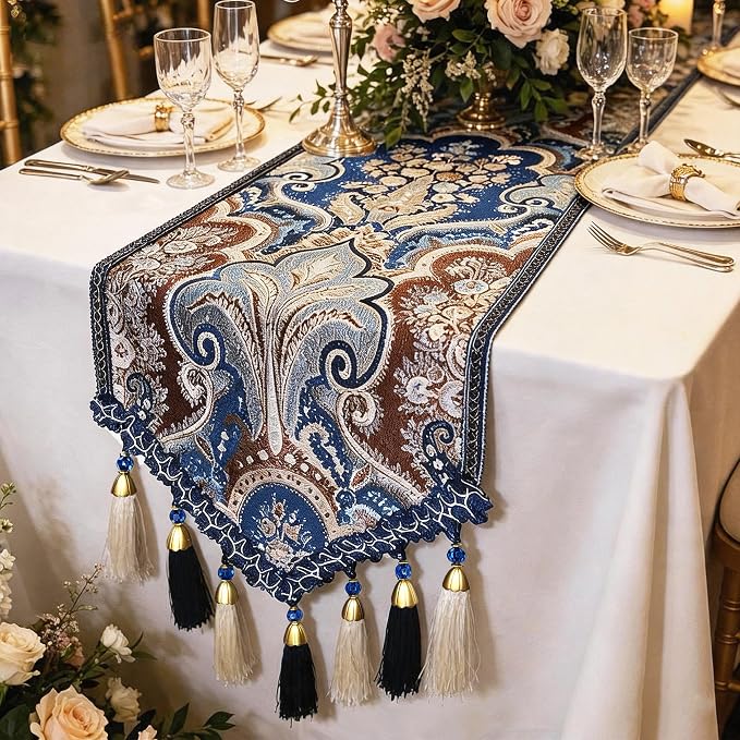 Elegant Table Runner 120" Long Navy Blue by Jiino