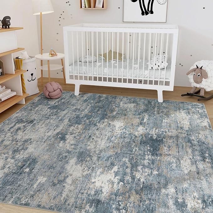 Nakagishi 5x7 Area Rugs Living Room: Washable Abstract Large Neutral Soft Rug - Image 6
