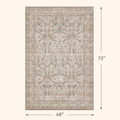 Moss Green 4x6 Washable Entryway Rug, Vintage Boho Farmhouse Small Area Rugs - Image 2