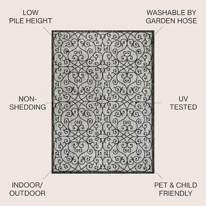 JONATHAN Y Vintage Filigree Indoor Outdoor Round Area Rug 8 Ft Light Gray/Black - Image 2