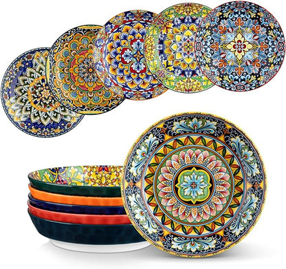 vancasso 32 Oz Pasta Bowls Set of 6, Ceramic Bohemian Soup Salad Bowls | by vancasso