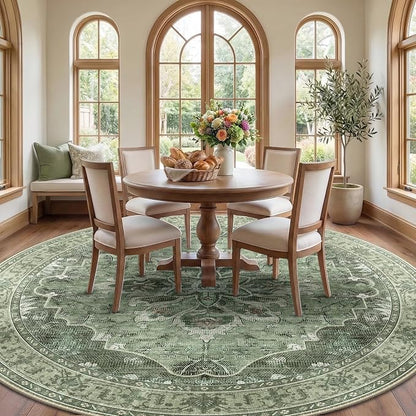 RELEANY Area Rugs Round 8ft Washable Non-Slip, Floral Vintage Distress - Image 2